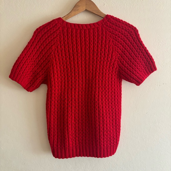 Handknit Red Short Sleeve Sweater Top MEDIUM - Picture 4 of 4